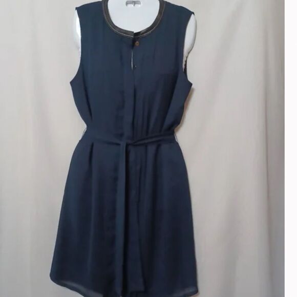 DvF "Lizzie" dress size 2 pleated faux silk w real leather button down dress - Picture 1 of 8